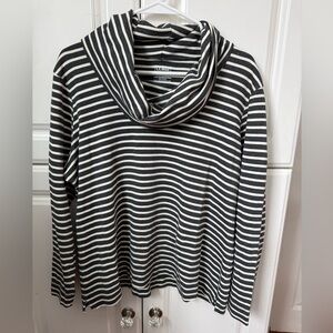 L.L. Bean dark gray and White Striped Cowl Neck Sweater